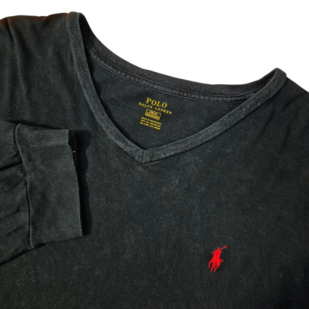 Polo Ralph Lauren Long Sleeve T-Shirt Mens 2XB V-Neck Black Cotton Pony Logo Big